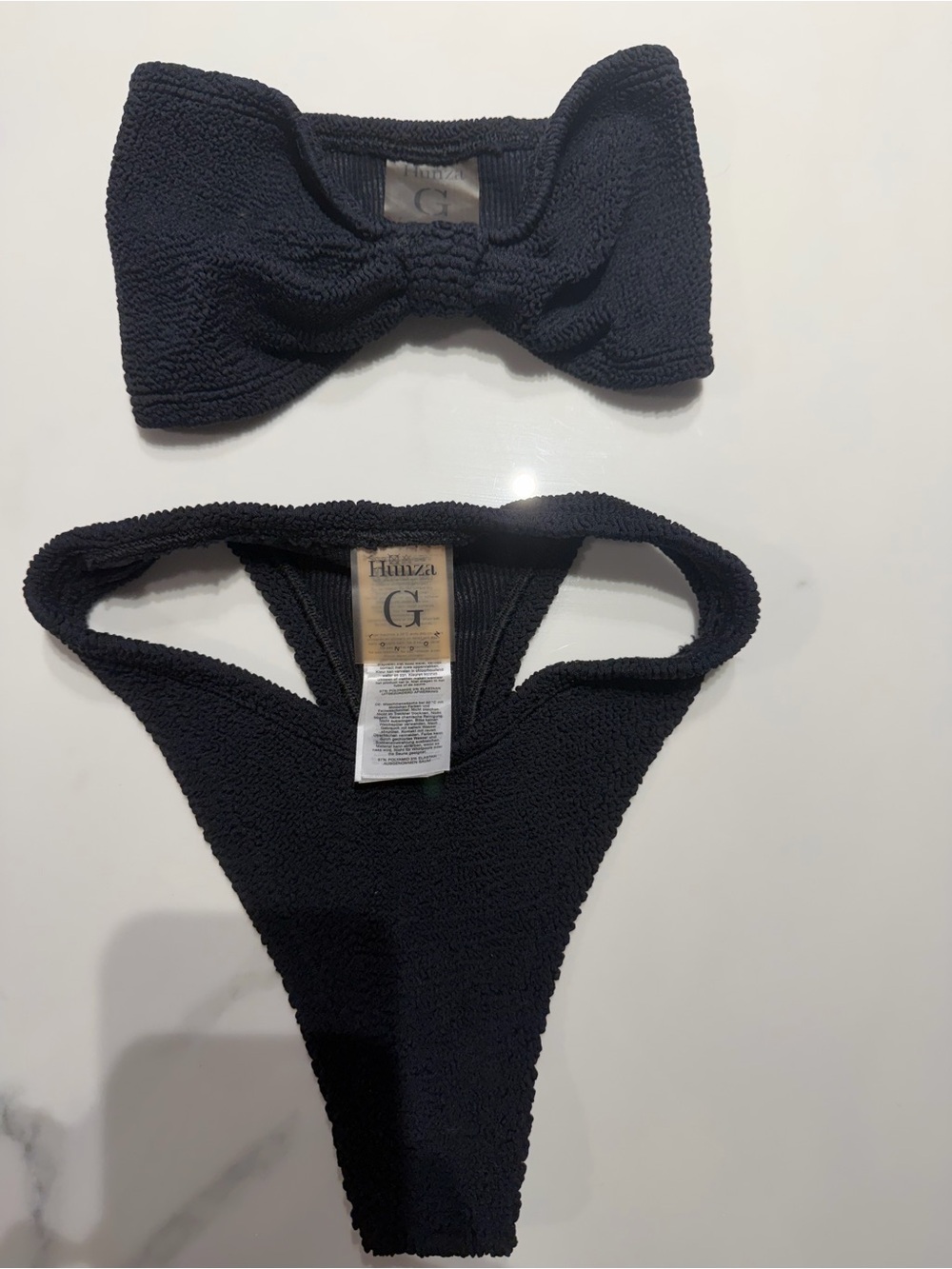 Hunza G Black Textured Strapless Bandeau Bikini - Picture 5 of 10